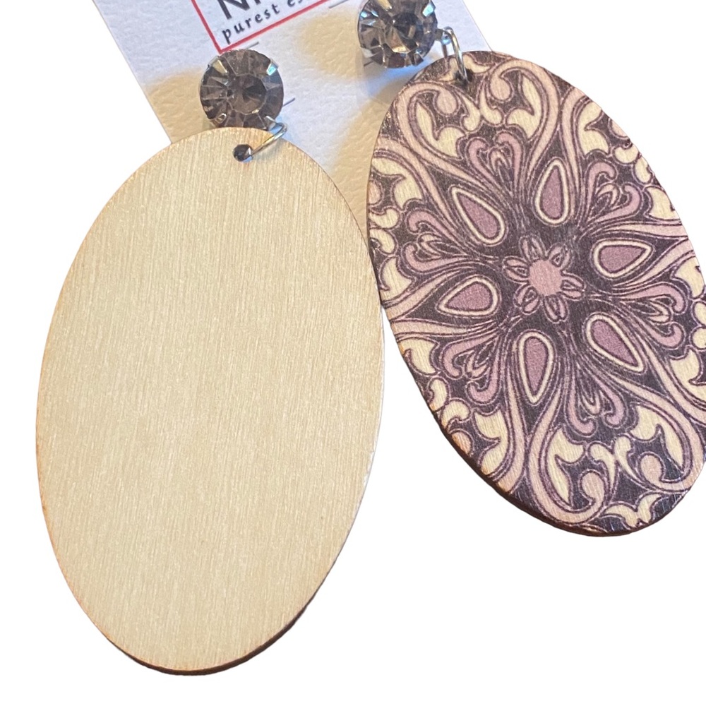 Boho Style Lightweight Painted Wood Oval Drop Earrings - Picture 4 of 5